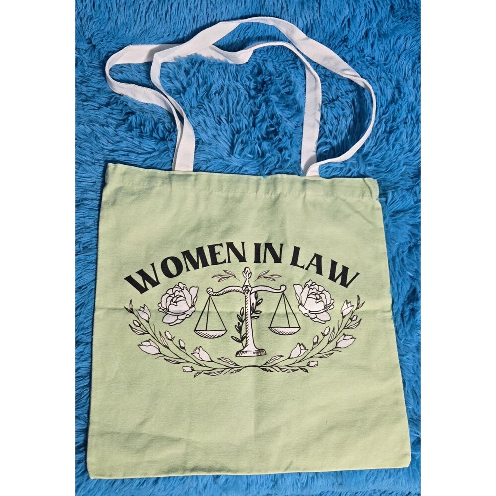 Women in Law Mint/White Canvas Reusable 15x15 Tote Bag w/ Shoulder Strap Lawyer